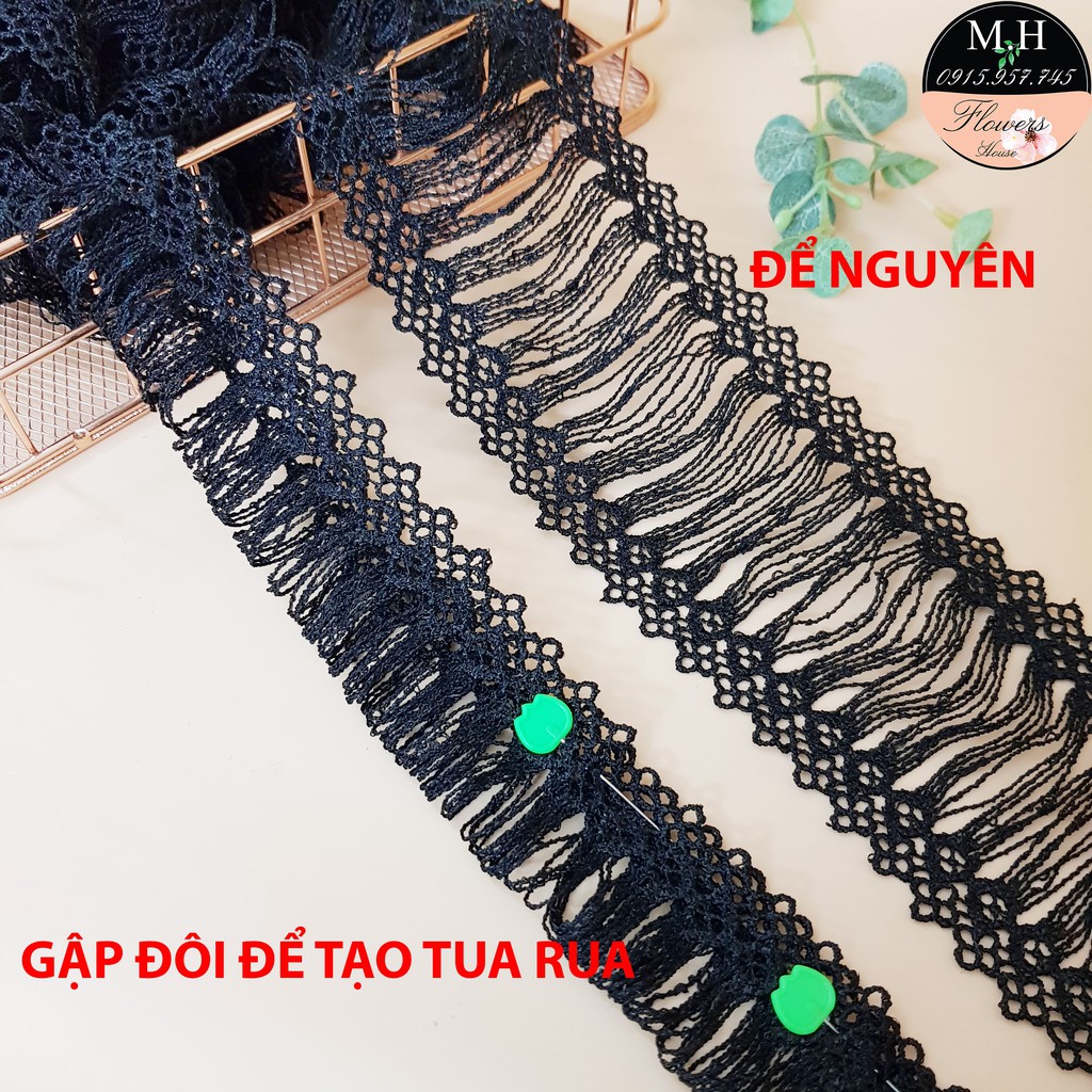 RC31 Cuộn 13 mét dây ren viền màu đen rộng 7cm có sóng giữa ren viền may váy áo Maihoaflower