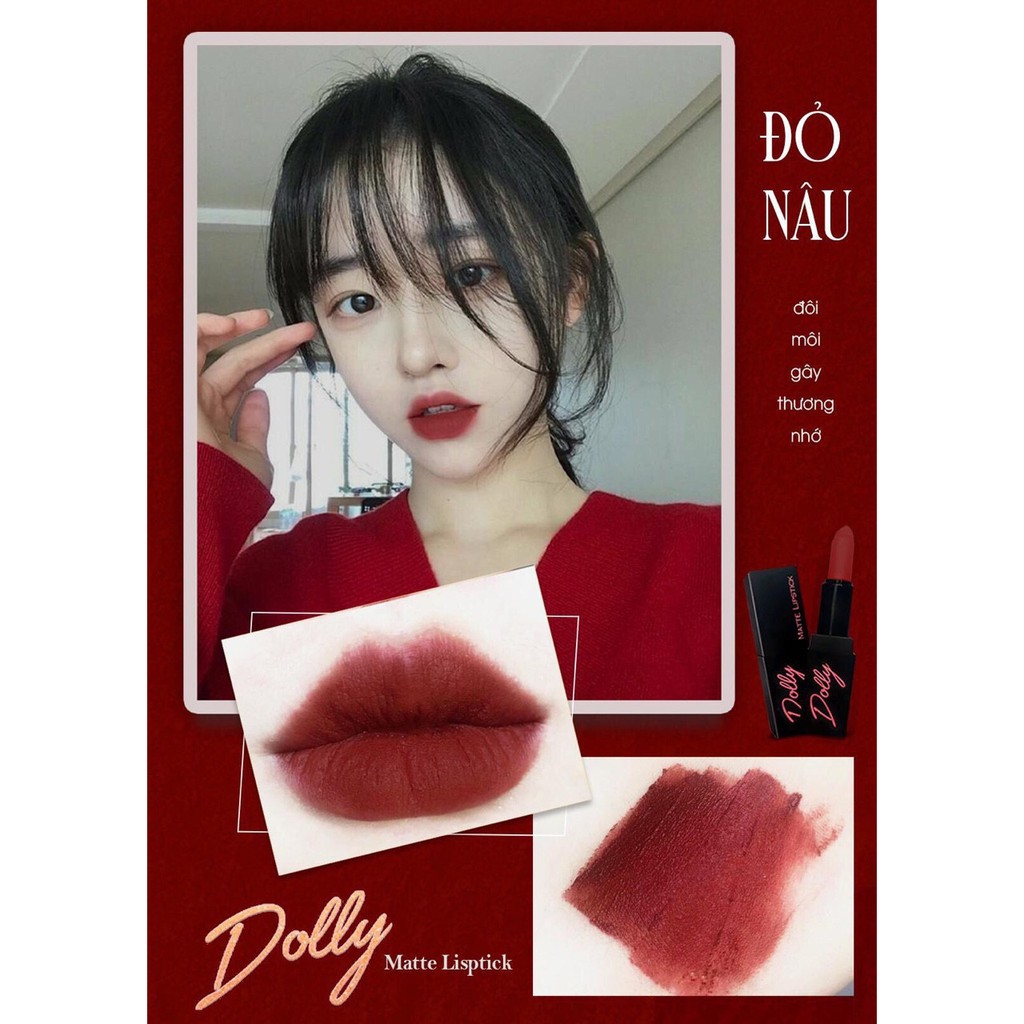 [Đỏ Nâu ] Son  Sáp Phủ Phấn Dolly Không Chì Màu Đỏ Nâu