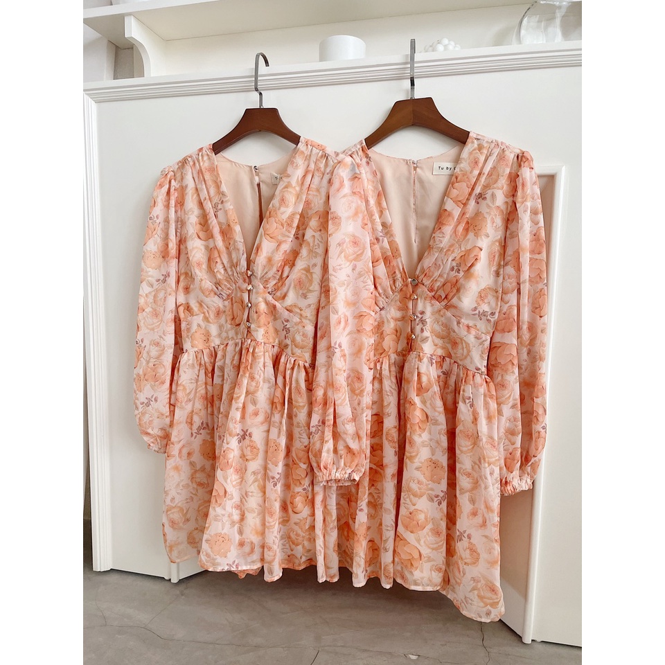 TUBYCATU | Jumpsuit hoa cam orange rose