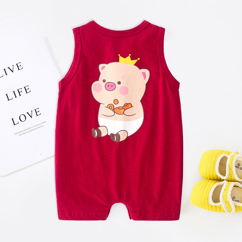 Bộ Áo Liền Quần Sát Nách Bằng Vải Cotton Cho Bé Trai &amp; Gái Sơ Sinh Từ 0-24 Tháng