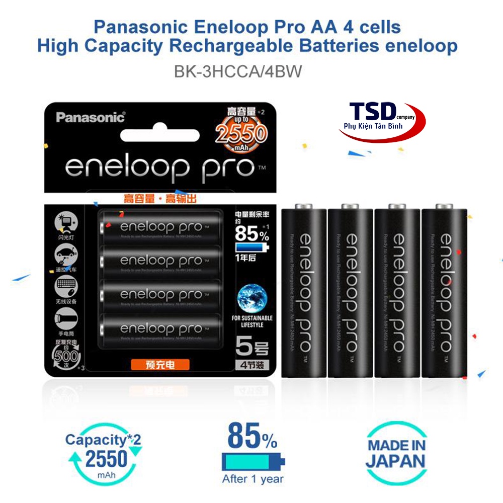 Combo Pin Sạc Eneloop Pro 2550mAh - Bộ Sạc Pin AA AAA Panasonic KJ55HCC40C Sạc nhanh, tự ngắt