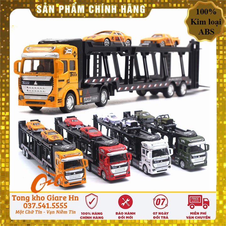 Xe đồ chơi đầu kéo vận chuyển xe con, Chất liệu kim loại + nhựa ABS an toàn, kích thước lớn 1:48