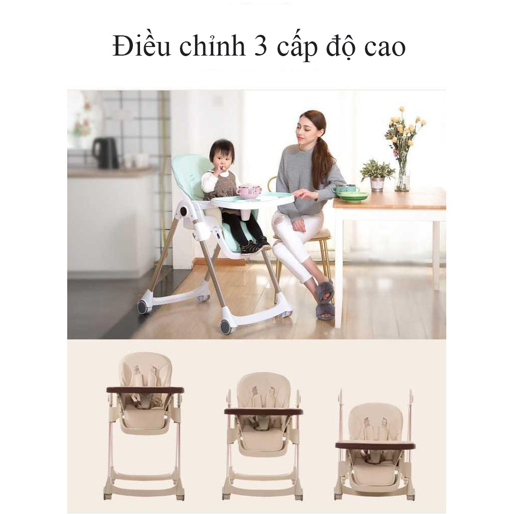 [Hợp kim nhôm nguyên khối] Ghế ăn dặm cho bé từ 6 tháng đến 6 tuổi, không lắp ráp, nâng hạ độ cao, ngả lưng 3 cấp độ