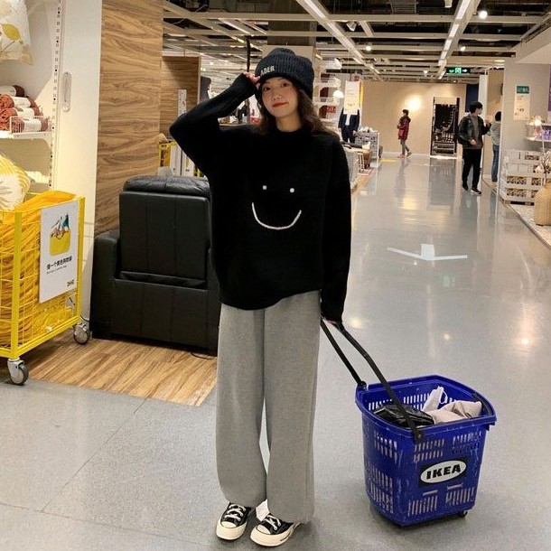 Set Áo Sweater + Quần Ống Rộng Họa Tiết Mặt Cười Form Rộng - Set Đồ Nỉ - Unisex - Titto Closet | BigBuy360 - bigbuy360.vn