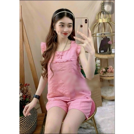 Đồ ngủ nữ áo cộc quần đùi đũi mát | BigBuy360 - bigbuy360.vn