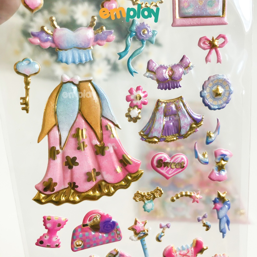 Sticker cho bé lắc kim tuyến lấp lánh siêu đẹp cao cấp Emplay miếng dán 3D xịn xò mẫu mã đa dạng chất liệu PVC an toàn