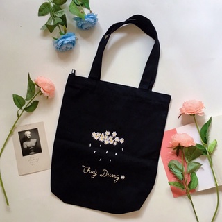 Túi tote Vải canvas Thêu Hoa Cúc và tên