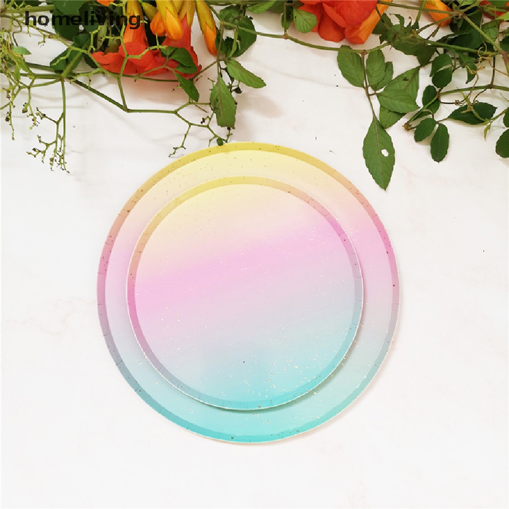 Set 10 Cốc / Đĩa Giấy Màu Cầu Vồng Dùng Một Lần Trang Trí Tiệc Cưới / Sinh