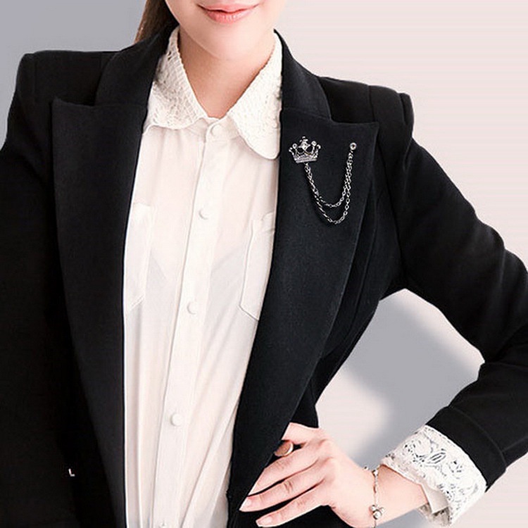 Ghim cài áo Z17 vương miện đính đá ánh bạc phong cách Âu Mỹ