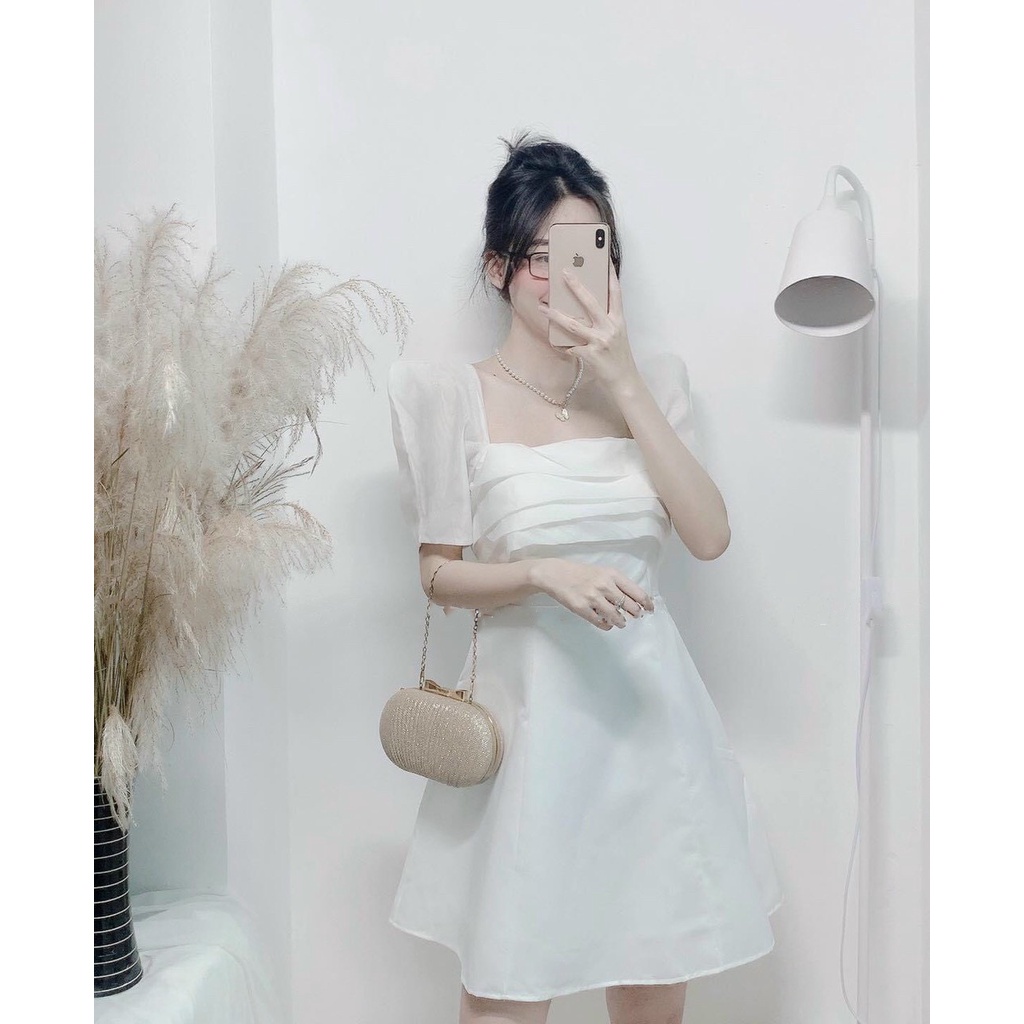 Đầm váy nữ xếp ly ngực tay phồng sang chảnh XUKS DRESS DT017
