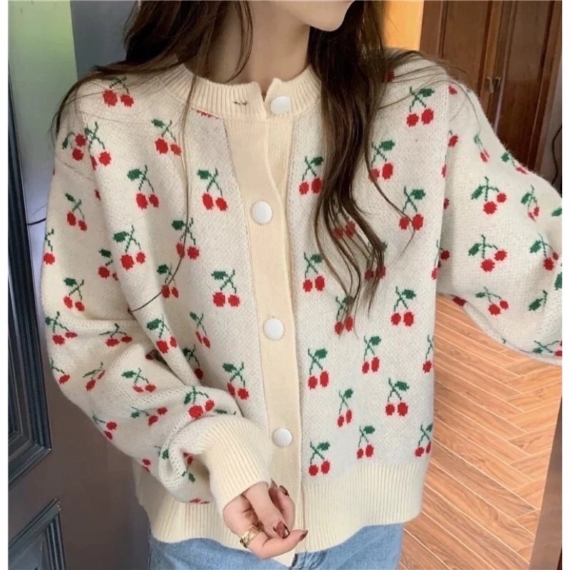 ÁO CARDIGAN HỌA TIẾT QUẢ CHERRY