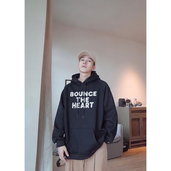 Áo hoodie nam nữ form rộng 2N Unisex nỉ bông Bounce màu đen/xám