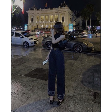 Quần Jeans Nữ Ống Suông Xanh Đen Lưng Cao Phong Cách Ulzzang Hàn Quốc