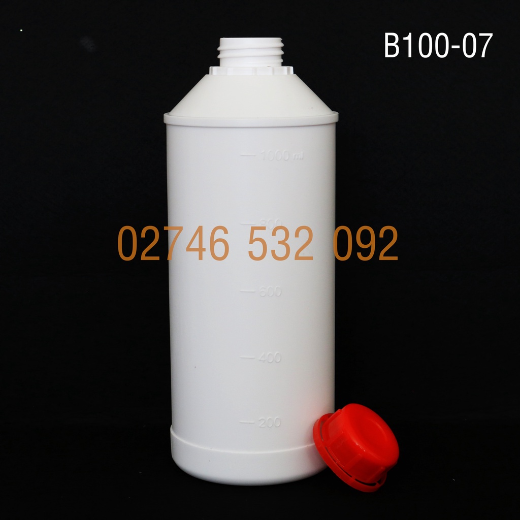 Chai Nhựa Trắng Đục HPDE B100-07 - 1000mL Nắp Galenti Khóa Màu Đỏ Siêu Xinh - Có Vạch Định Mức 1000ml