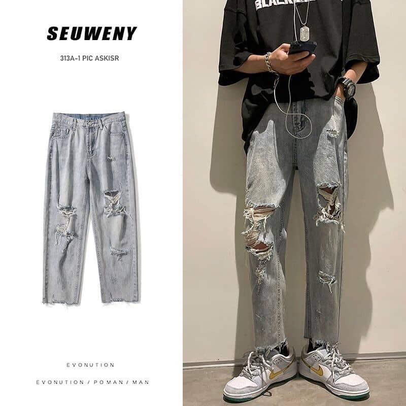Quần baggy rách thời trang - quần bò nam hotboy hàn quốc