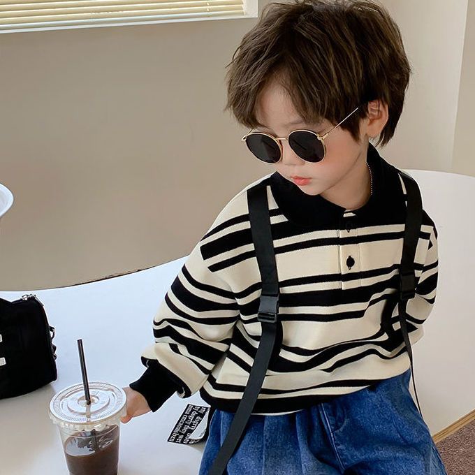 Áo Sweater Họa Tiết Kẻ Sọc Phong Cách Hàn Quốc Thời Trang Xuân Thu Mới Cho Bé Trai