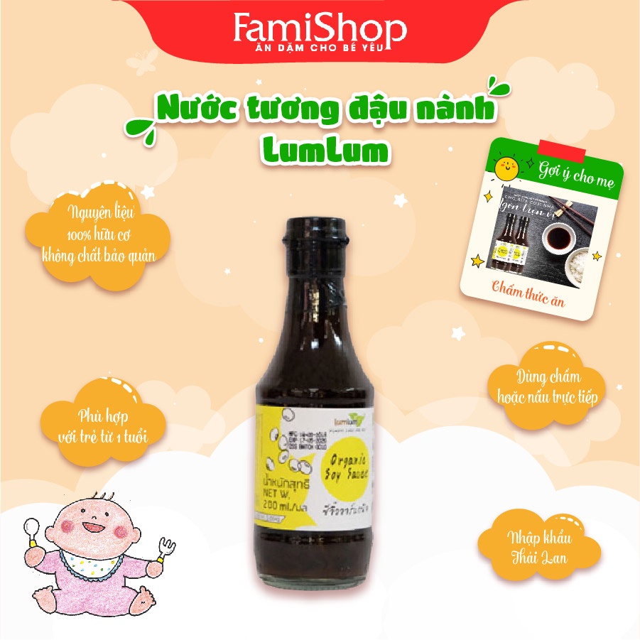 FamiShop Nước tương đậu nành hữu cơ 200ml LumLum