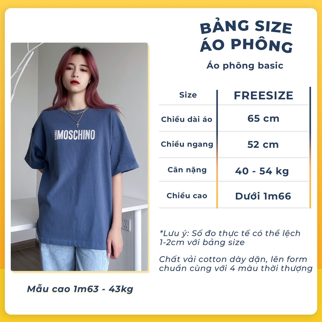 Áo phông nữ tay lỡ freesize, áo thun couple trắng đen Moschino unisex form rộng - Jeanboo