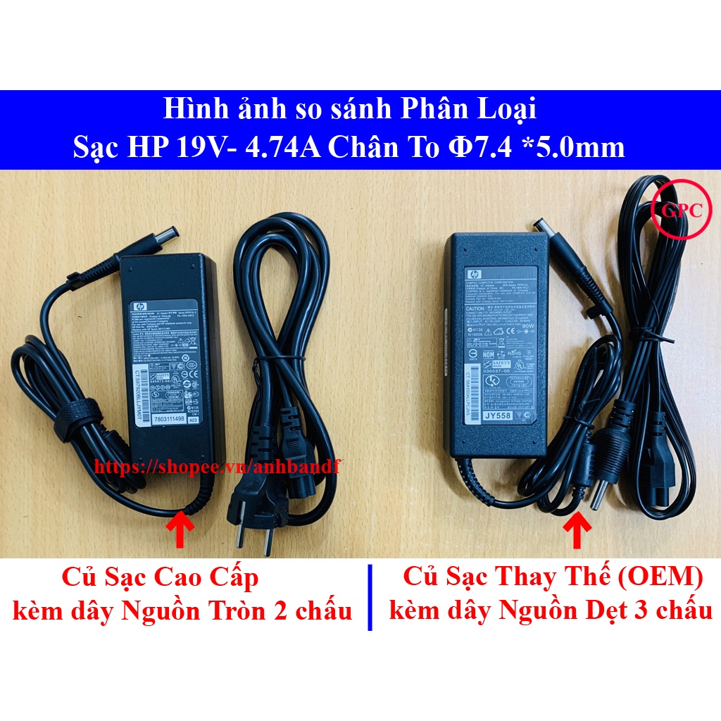 Sạc Laptop HP CQ40 CQ42 CQ43 CQ60 OUTPUT 19V - 4.74A (90W) Chân Kim To đường kính đầu sạc 7.4mm - Hàng Nhập Khẩu New