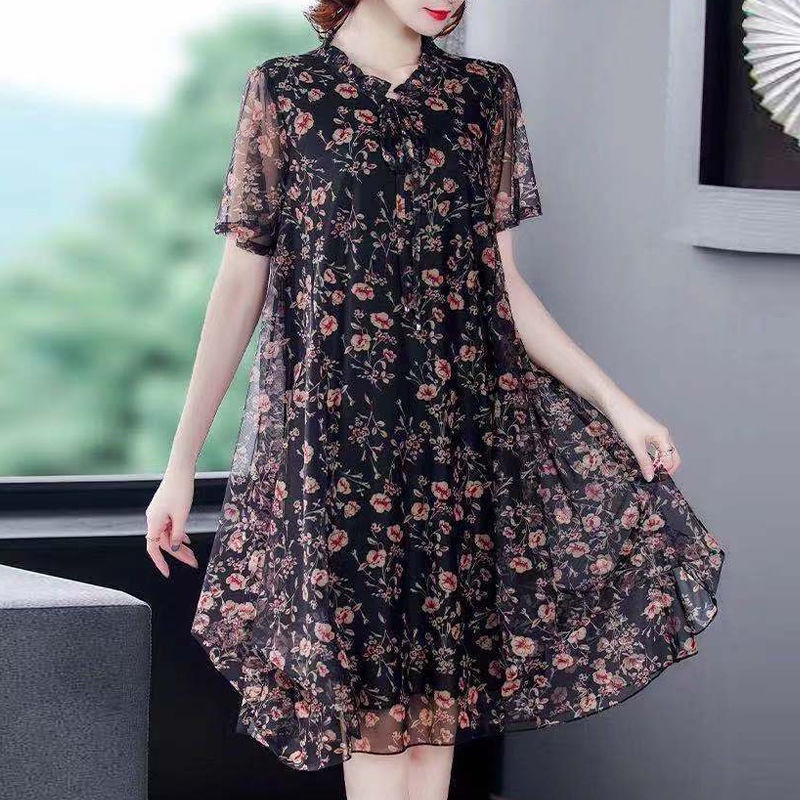 Đầm Voan Hoa Ngắn Tay Dáng Rộng size Lớn Xinh Xắn