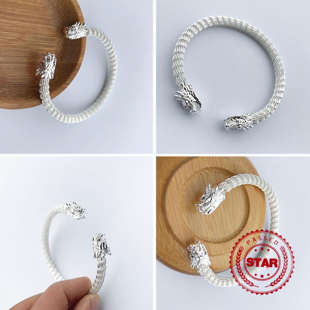 Vòng Đeo Tay Xi Mạ Bạc Hình Rồng Phong Cách Viking Điển Cho Z2P7 Cổ Nam V6P1