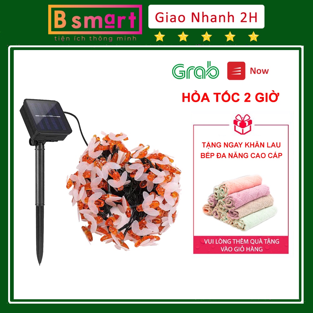 Dây đèn led trang trí sử dụng năng lượng mặt trời hình con ong 30 bóng đèn 8 chế độ sáng tiết kiệm điện năng