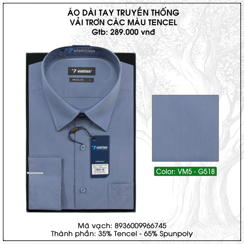 Áo Sơ Mi Dài Tay Màu Tencel-Spun Regular Fit 325 Vĩnh Tiến - VM5-G518