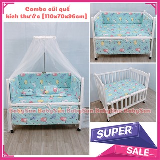 Cũi Gỗ Quế 3in  Màu Trắng Cho Bé BabySun Kích Thước 110x70x96cm Chịu Lực - Gấp Gọn 100kg Bảo Hành 24 Tháng