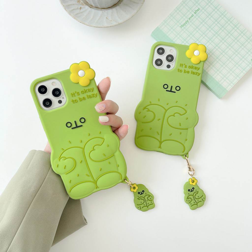 Ốp Điện Thoại Silicon Mềm Hình Gấu Và Xương Rồng Màu Xanh Lá Cho iphone 13 pro max 12 pro max 11 pro max xs max xr x 7 8 plus