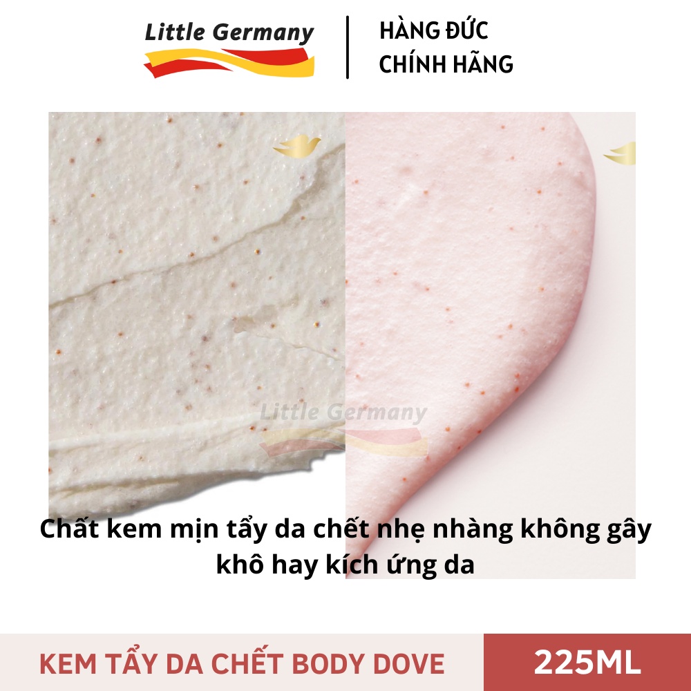 Kem Tẩy Da Chết Toàn Thân Dove Exfoliating Body Polish - Hàng Đức 225ml - Dành Cho Mọi Loại Da, Dưỡng Trắng Da, Mờ Thâm