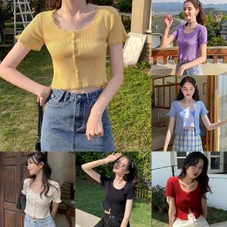 Áo len dệt tay ngắn phong cách Hàn Quốc cho nữ
