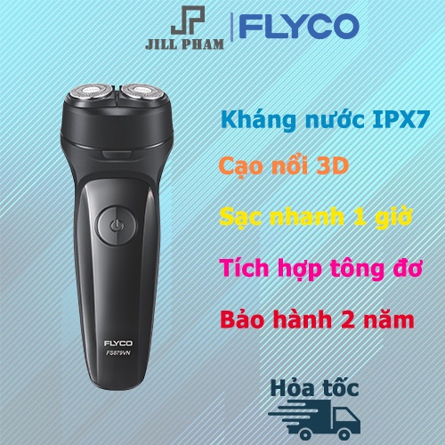 Máy Cạo Râu Flyco FS879VN 2 Lưỡi Kép Thân Máy Kháng Nước Sạc Nhanh 1 Giờ - Hàng Chính Hãng