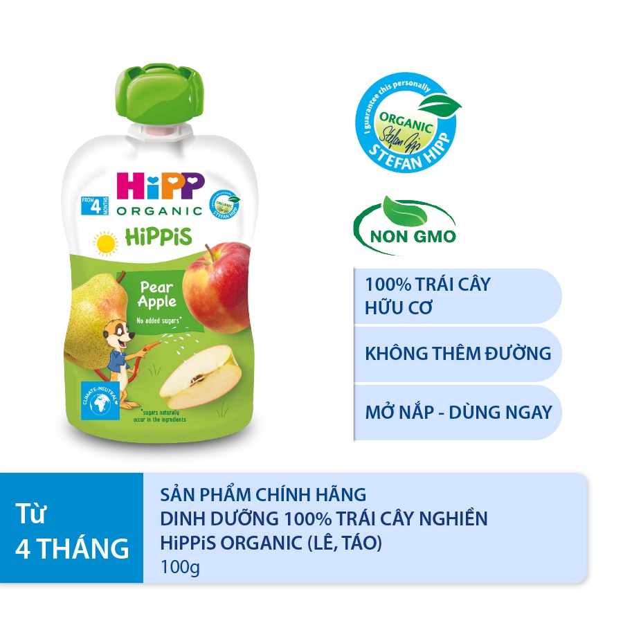 [QUÀ TẶNG] Dinh dưỡng 100% Trái cây nghiền Organic HiPPiS 100g (Vị ngẫu nhiên)