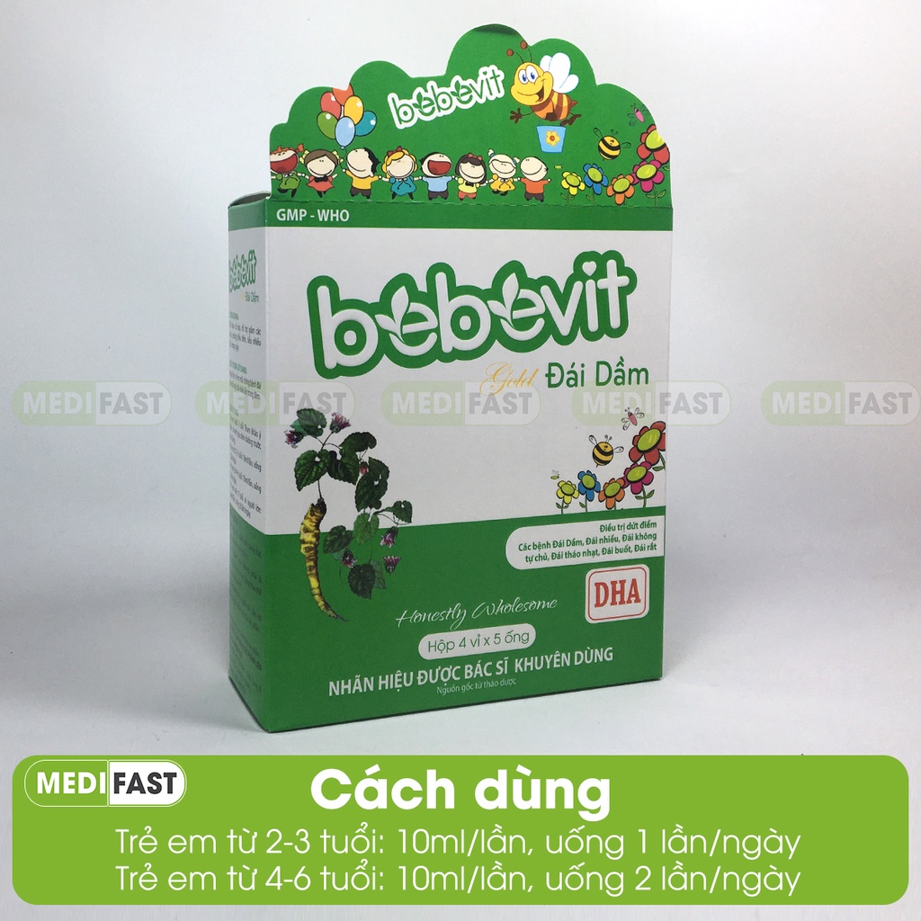 Siro giảm đái dầm - Bebevit Gold, giúp bé giảm tiểu đêm, đái dầm không tự chủ - hộp 20 ống uống từ thảo dược