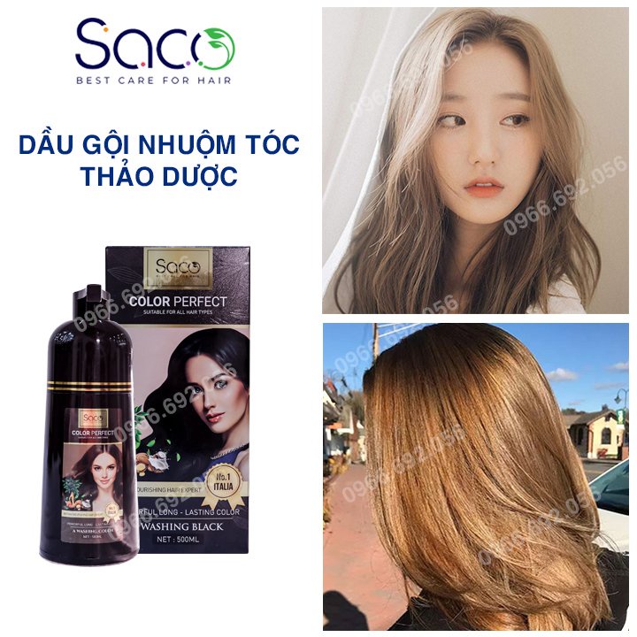 Dầu gội nhuộm tóc thảo dược Saco, dầu gội phủ bạc siêu dưỡng không gây hư tổn cho tóc