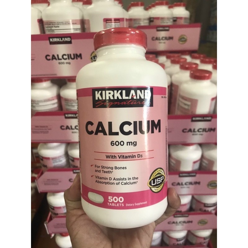 Viên uống bổ sung Canxi Kirkland Calcium 600mg Vitamin D3 500 viên ( Hủ Màu Hồng )