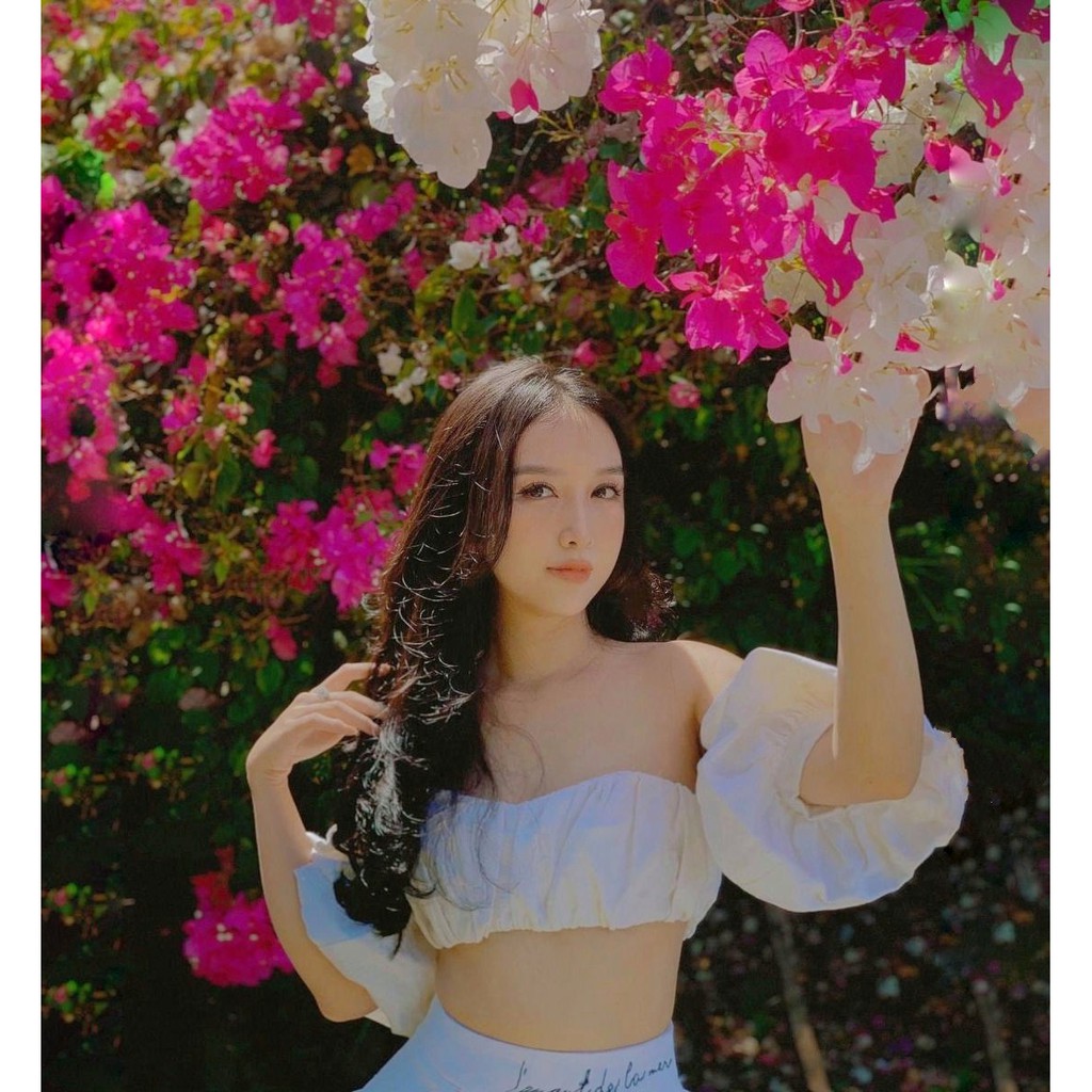 Áo Xếp Ly Ngực Tay Phồng CROPTOP (TRẮNG)