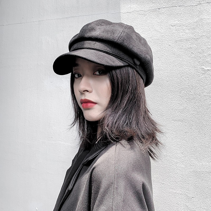 Mũ Beret Da Lộn Màu Trơn Thời Trang Thu Đông Hàn Quốc Dành Cho Nữ