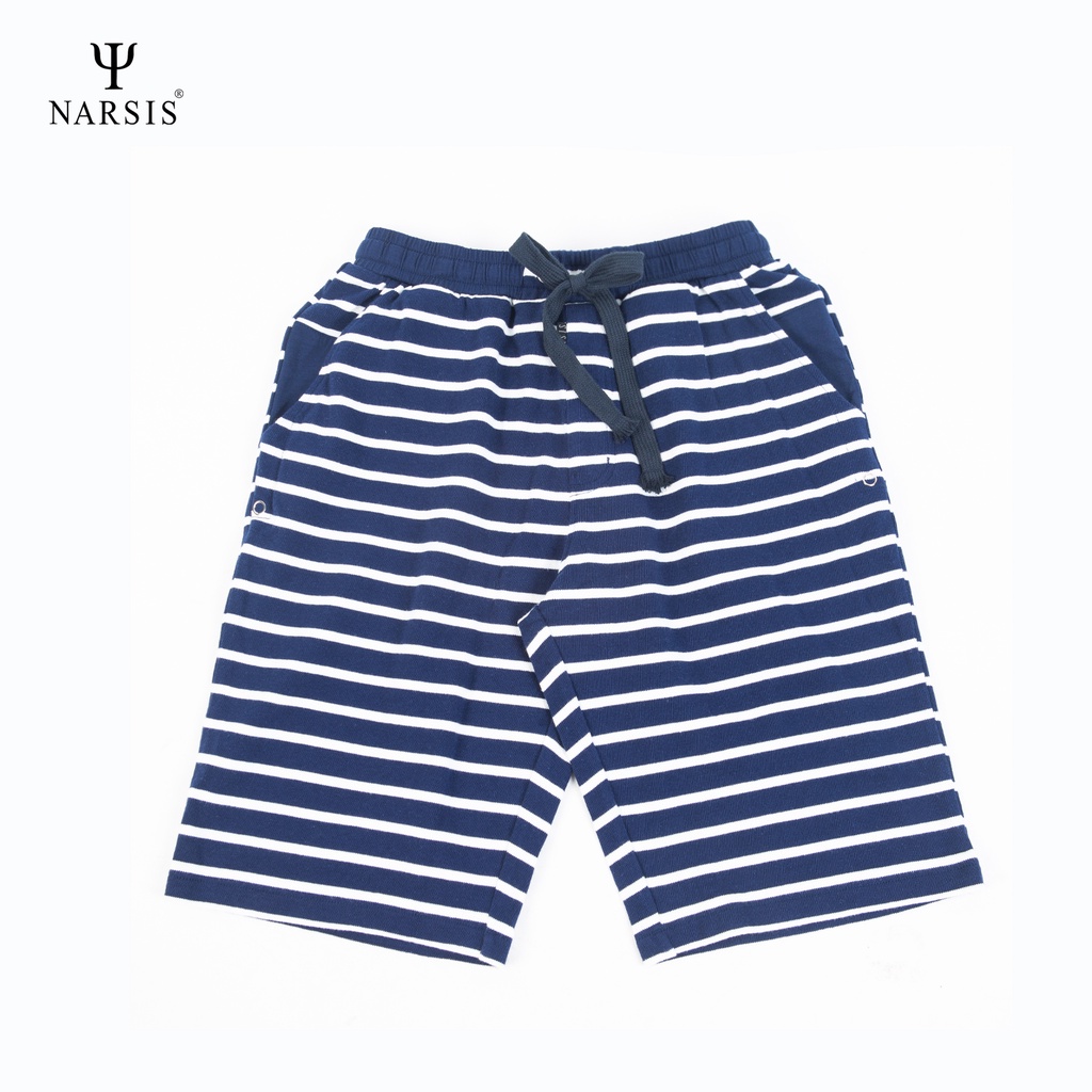 Quần shorts Nam Narsis S7009 kẻ sọc xanh trắng, cạp chun thoải mái