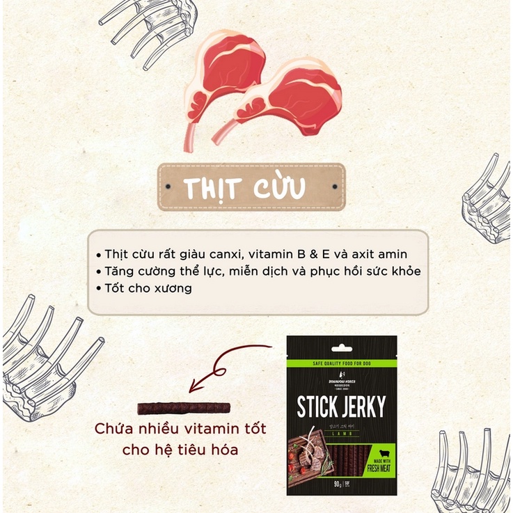 BowWow Stick Jerky_Thịt Cừu Que Snack Cho Chó 90g