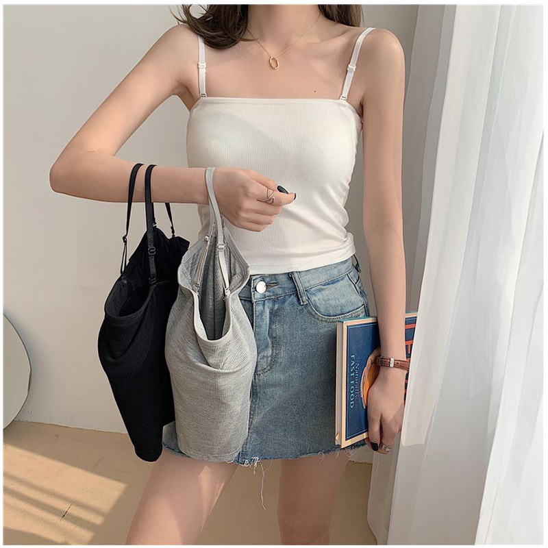 Áo hai dây nữ cao cấp MADELA chất thun bozzip 100% co dãn tốt không đệm mút, hai dây nữ có thể điều chỉnh