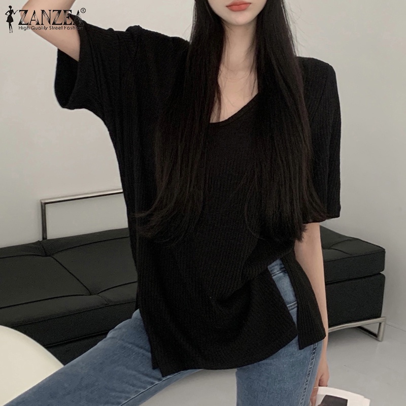 Áo thun ZANZEA tay ngắn cổ chữ V thời trang dành cho nữ