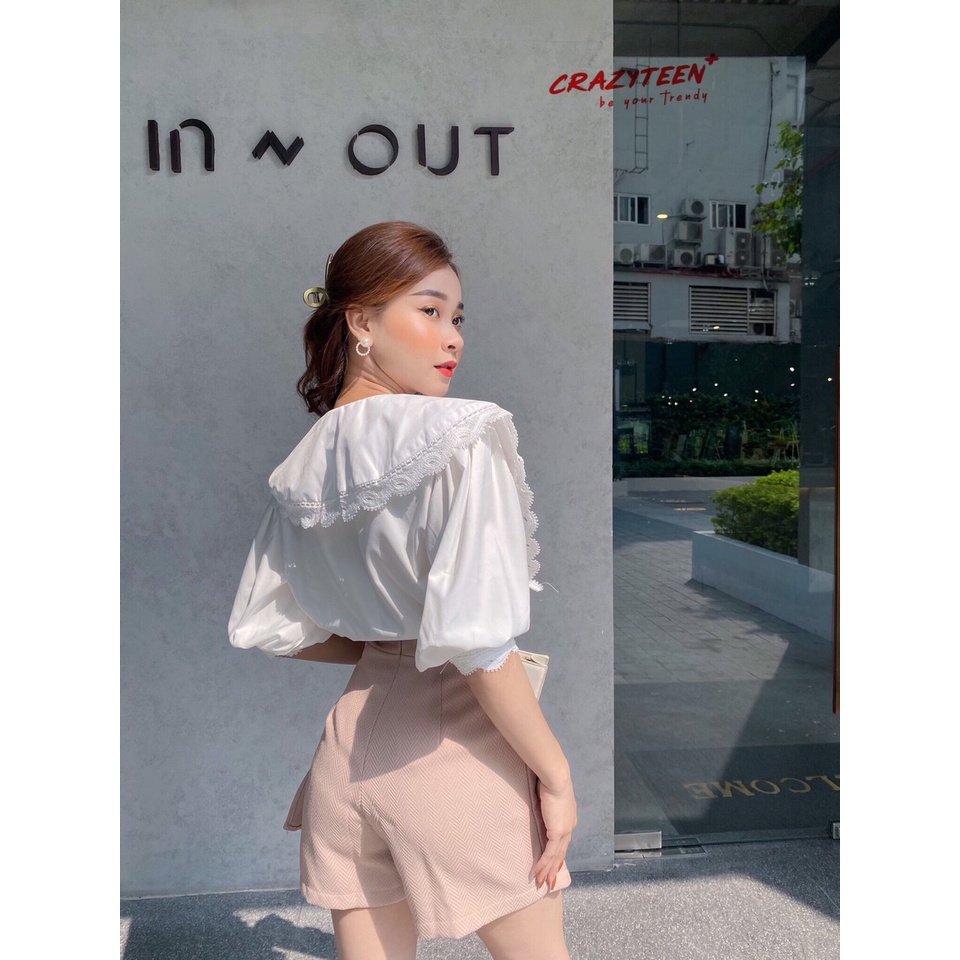 Quần váy chữ A nữ CRAZYTEEN vạt chéo cotton gân QC0343