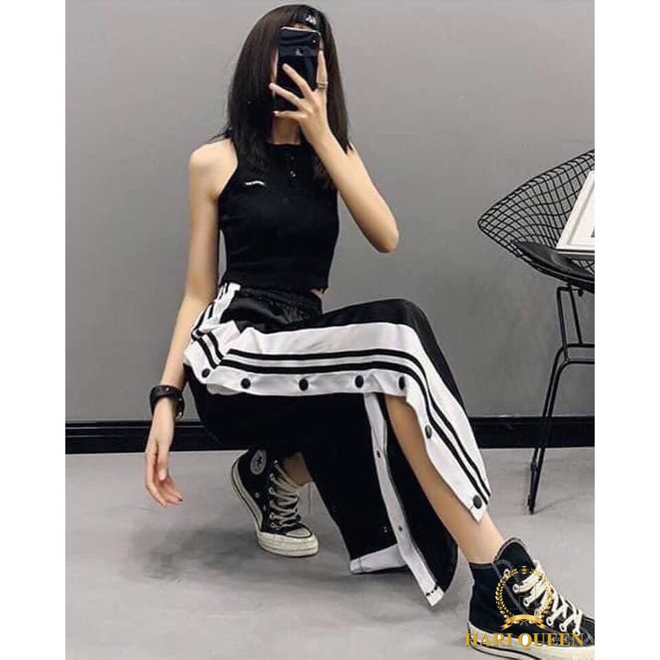 Quần ống rộng xẻ cúc bấm