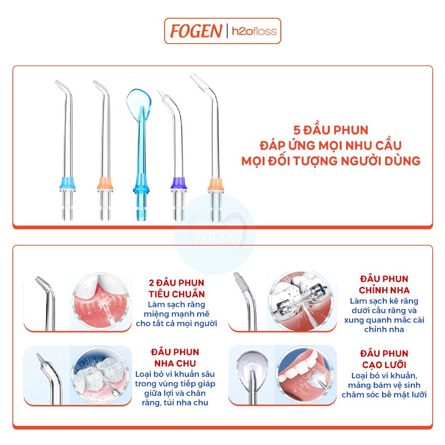 Máy tăm nước cầm tay FOGEN h2ofloss HF-6P Trắng nhập khẩu chính hãng