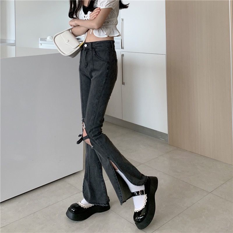 Quần Jean Nữ Lưng Cao Ống Đứng Rách Gối Kiểu Retro Thời Trang Xuân Thu Mới 19