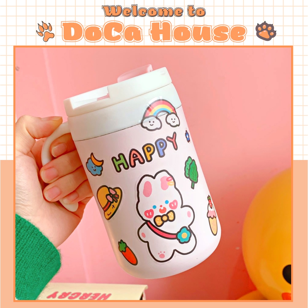 Miếng dán sticker gấu thỏ dễ thương, sticker trong suốt DOCA chống nước trang trí sách vở sổ tay, decor bàn học đồ dùng