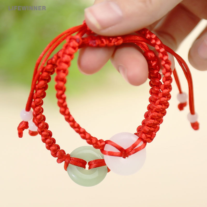 Vòng Tay Dây Bện Co Giãn Mặt Ngọc Bích Giả Thời Trang Unisex