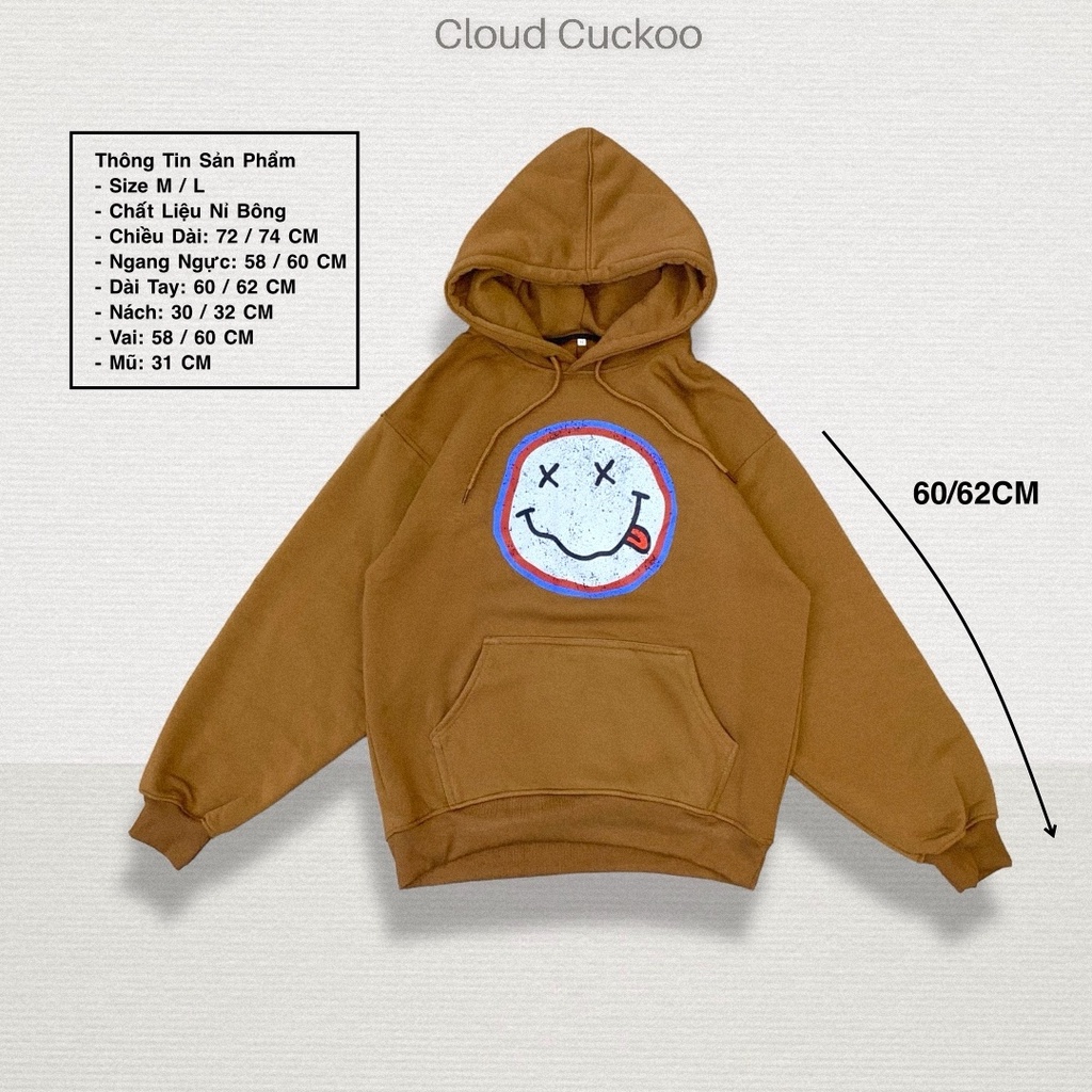 Áo Hoodies Nỉ Bông Cao Cấp Hình Mặt Cười Vintage Phom Áo To Mũ 2 Lớp - Mã Số: H14101