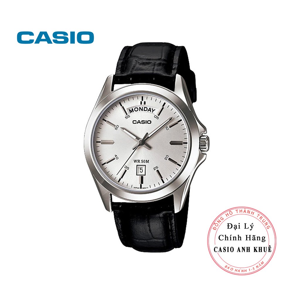 Đồng hồ nam casio MTP-1370L-7AVDF dây da đen mặt trắng